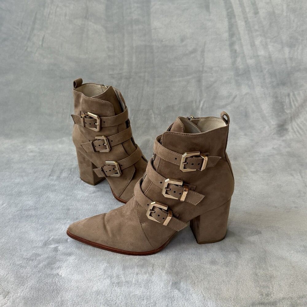 RAYE x House of Harlow Doute Suede Ankle Boots Buckle Detail Pointed Toe Size 9